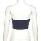 Embroidery contrast bustier backless tube crop top
