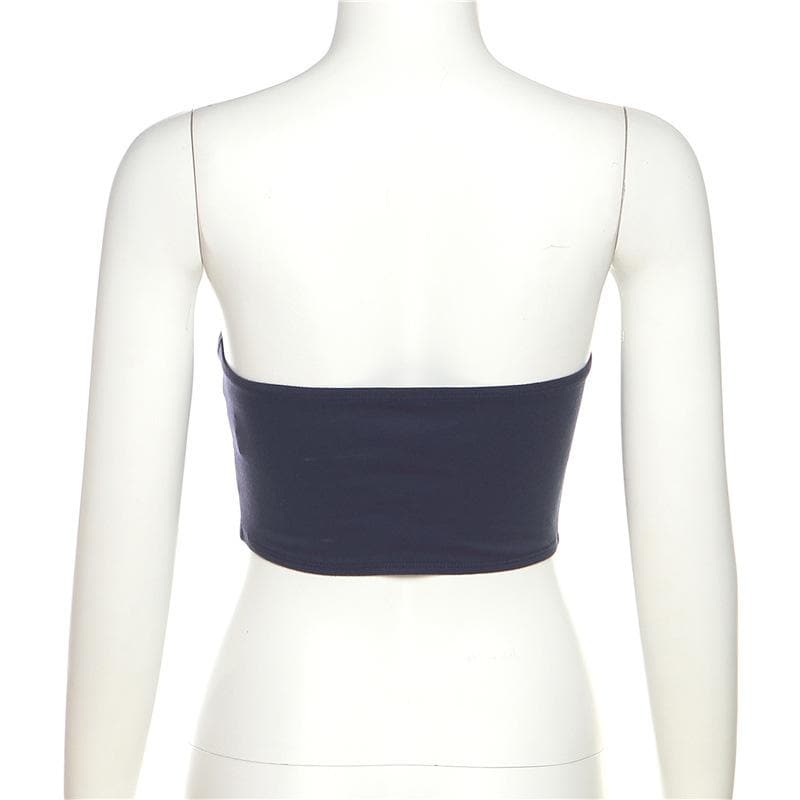 Embroidery contrast bustier backless tube crop top