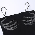Beaded square neck backless palm pattern crop top