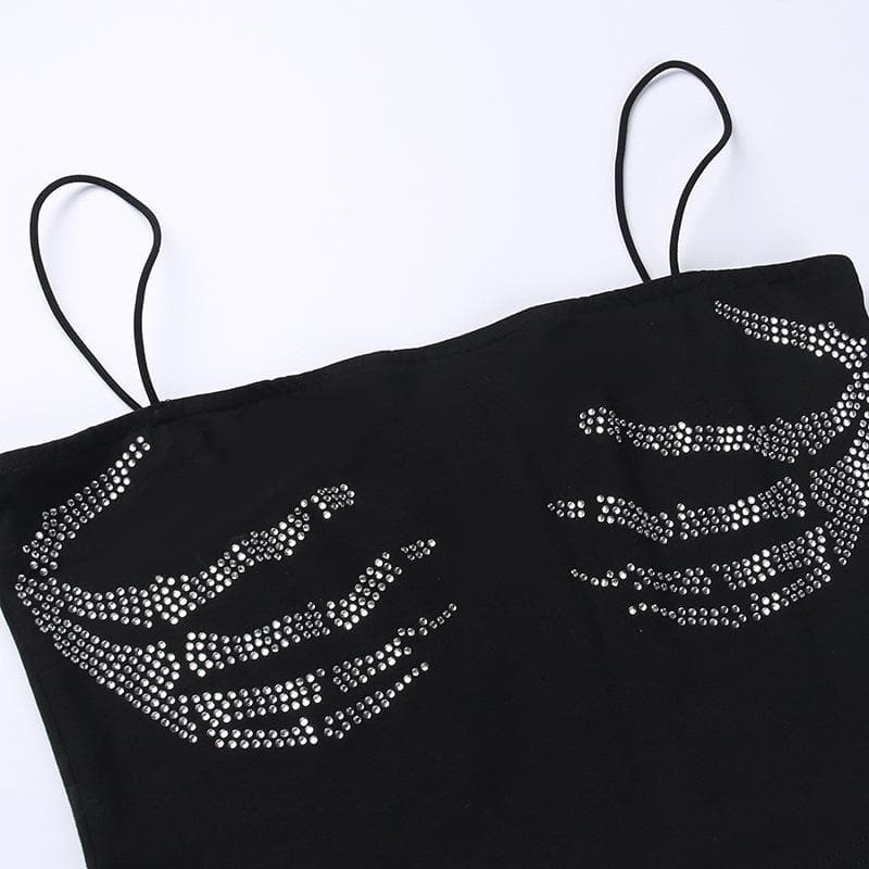 Beaded square neck backless palm pattern crop top