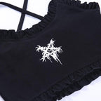 Cross back ruffle backless star pattern crop top