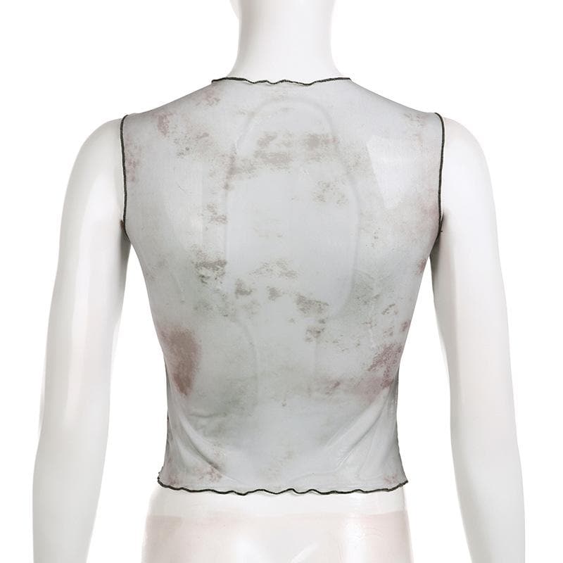 Top senza maniche a contrasto con volant a righe e patchwork in rete 