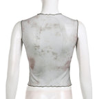 Top senza maniche a contrasto con volant a righe e patchwork in rete 
