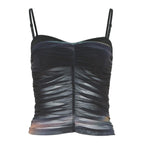 Mesh contrast ruched v neck backless cami top