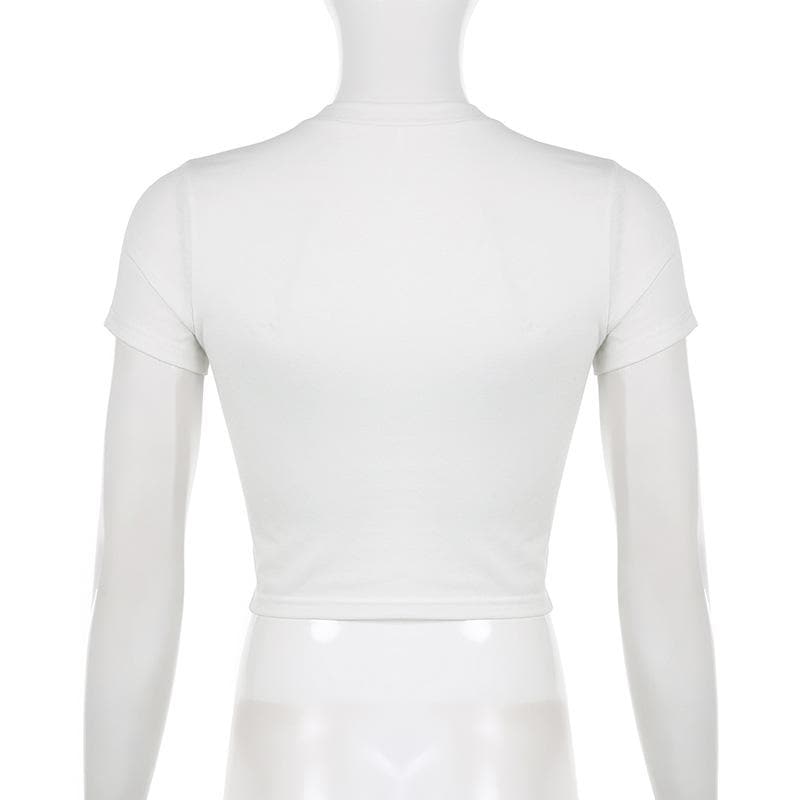 Cake pattern contrast short sleeve crewneck crop top