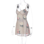 Miniabito con scollo a V e zip a contrasto, stampa floreale in chiffon