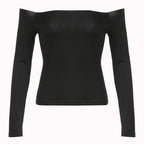 Off shoulder long sleeve ribbed solid top