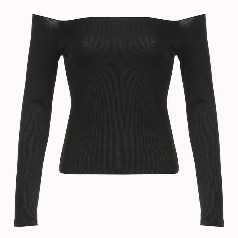 Off shoulder long sleeve ribbed solid top