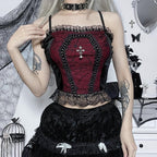 Backless lace patchwork ruffle contrast cami crop top