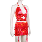Minigonna tie-dye con coulisse, annodata, arricciata, con lacci autobloccanti 