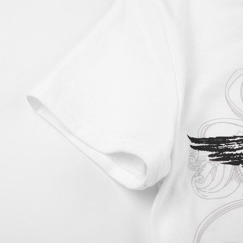 Abstract Print Short Sleeve Crewneck Contrast Top