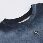 Tie dye short sleeve star applique crewneck crop top