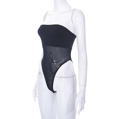 Ärmelloser, rückenfreier Tube-Bodysuit aus festem Netzstoff 