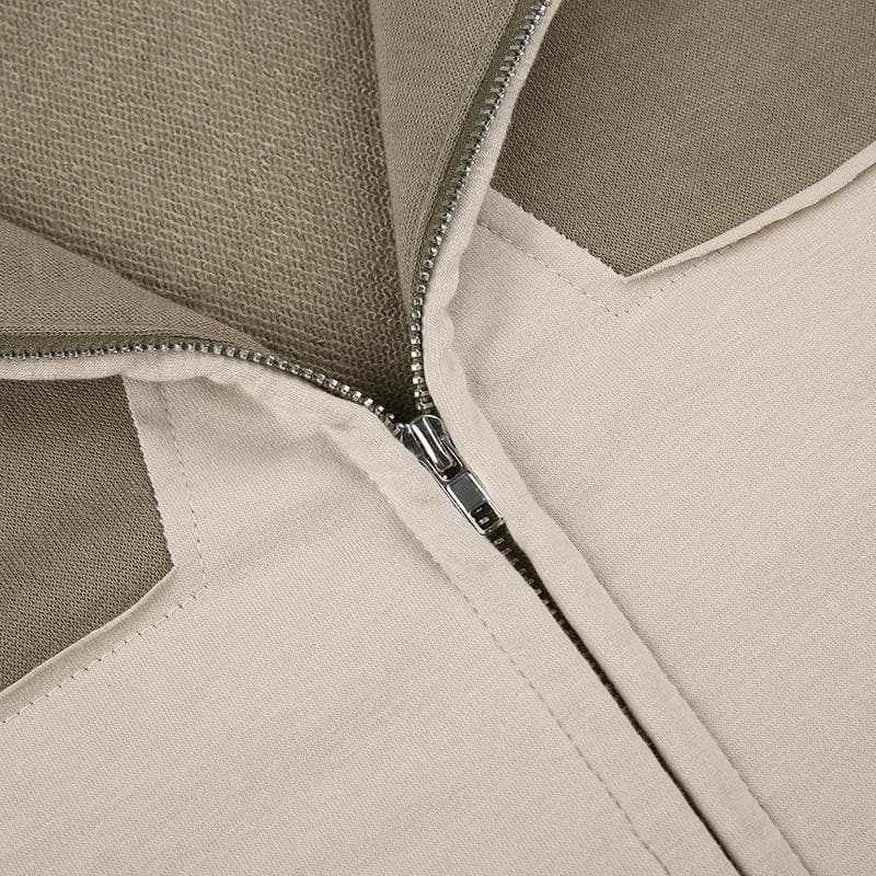 Stitch star patchwork drawstring pocket zip-up hoodie coat - Final Sale
