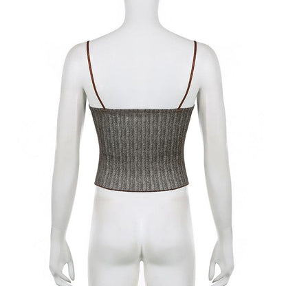 Top canotta patchwork con scollo a cuore e orlo in pizzo a contrasto