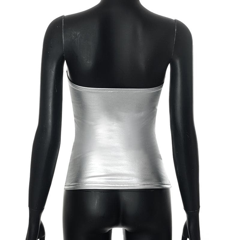 Metallic backless solid sleeveless stitch tube top