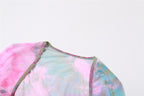 Flared sleeve tie dye o ring self tie halter low cut mini skirt set