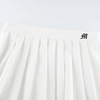 Pleated embroidery A line solid zip-up mini skirt