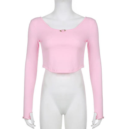 Top corto con scollo a U e guanti a maniche lunghe con volant