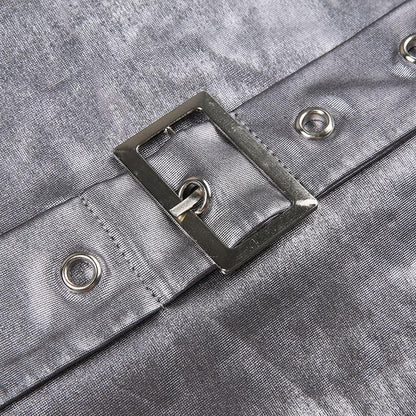Halter metallic button backless metal chain crop top