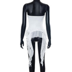 Chiffon ruffle patchwork backless ribbon solid tube top