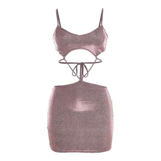 Tief ausgeschnittenes, strukturiertes, ausgehöhltes Cami-Minikleid zum Selbstbinden mit V-Ausschnitt 