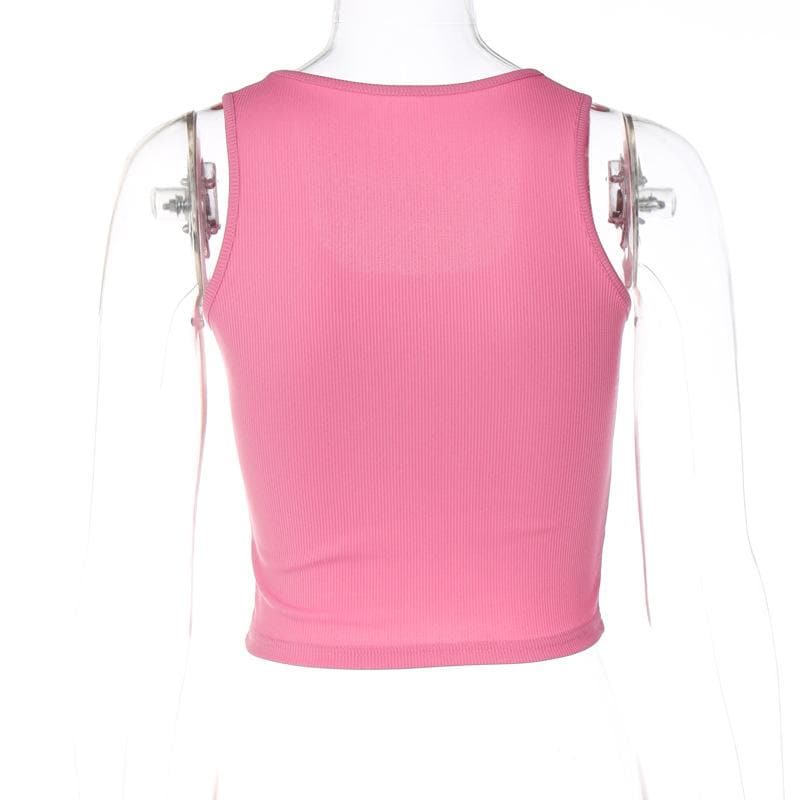 Beaded contrast abstract print u neck sleeveless ribbed crop top