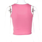Beaded contrast abstract print u neck sleeveless ribbed crop top