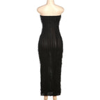 Backless ruffle solid textured tube maxi dress