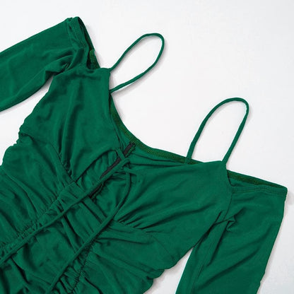 Schulterfreies, durchsichtiges Maxikleid aus transparentem Netzstoff mit Rüschen und Selbstschnürung 
