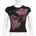 Crewneck cap sleeve abstract contrast top