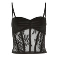 Ruched mesh corset solid velvet cami crop top