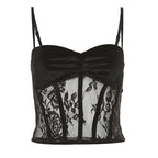 Ruched mesh corset solid velvet cami crop top