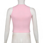 Sleeveless crewneck abstract contrast top