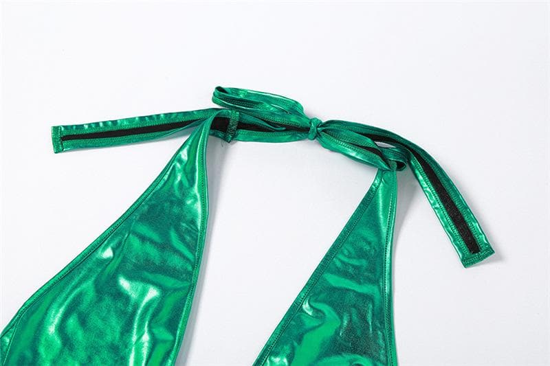 Neckholder-Strampler mit V-Ausschnitt und Rückenausschnitt zum Selbstbinden in Metallic