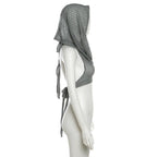 Hoodie sleeveless see through crochet backless self tie crop top