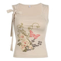 Flower pattern contrast self tie sleeveless square neck top