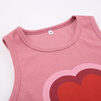 Sleeveless crewneck ribbed heart pattern contrast top