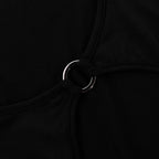 Solid long sleeve o ring hollow out u neck bodysuit