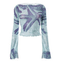 Sheer mesh see through flared sleeve contrast print 2-way top