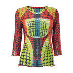 Sheer mesh long sleeve polka dot thermal contrast ruffle 2-way top