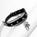 Lace Hem Pu Scorpion Pendant Buckle Choker Necklace