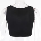 Beaded sleeveless round neck irregular crop top