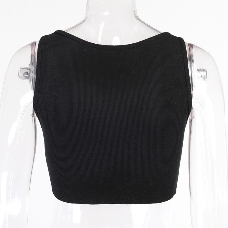 Beaded sleeveless round neck irregular crop top