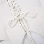 Solid button lace up corset backless self tie tube top