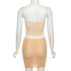 Tie dye contrast sheer mesh see through tube mini skirt set