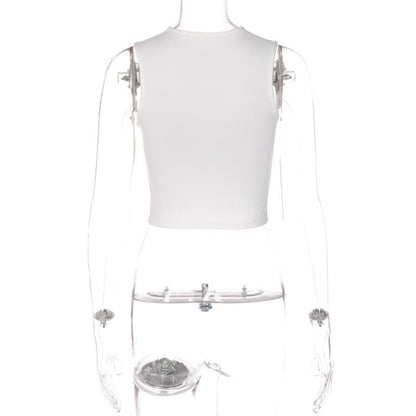 Contrast print sleeveless crewneck crop top