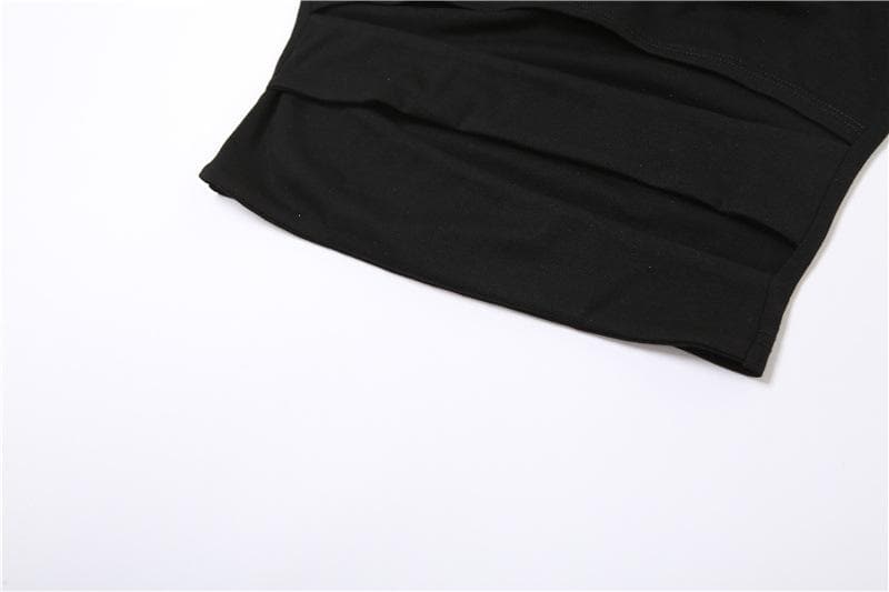 Hollow out solid gloves irregular backless tube crop top