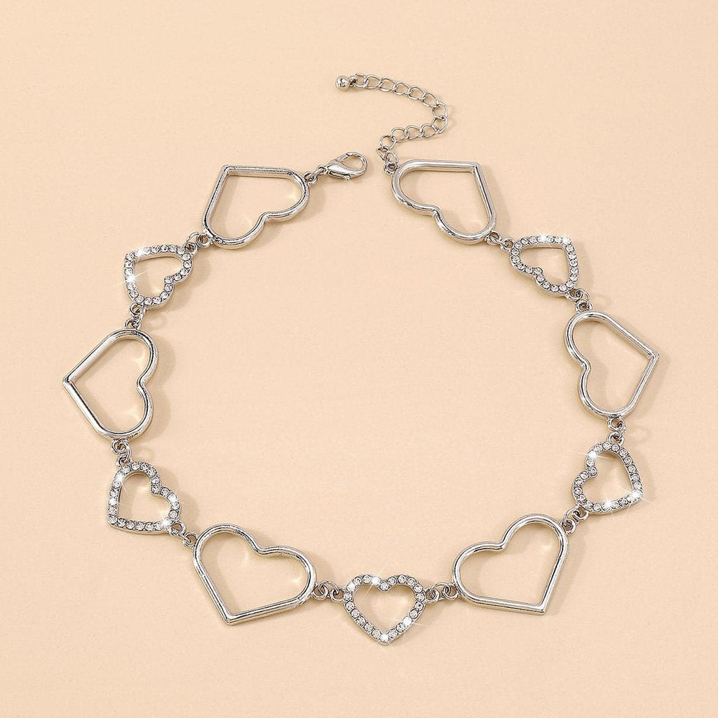 Rhinestone Heart Ring Choker Necklace