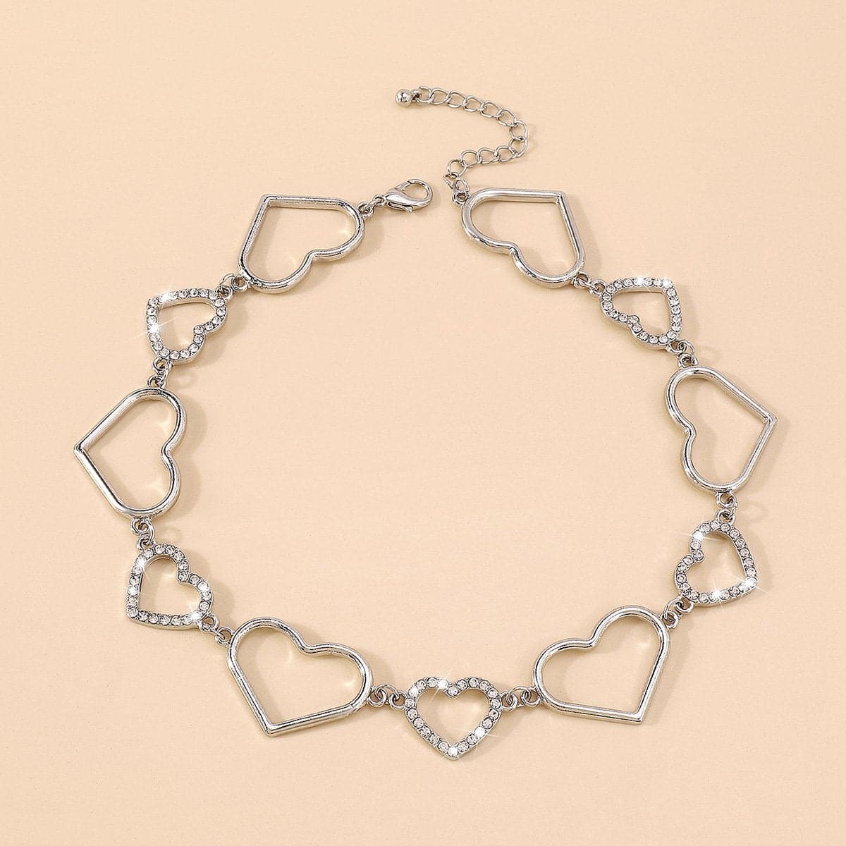 Rhinestone Heart Ring Choker Necklace